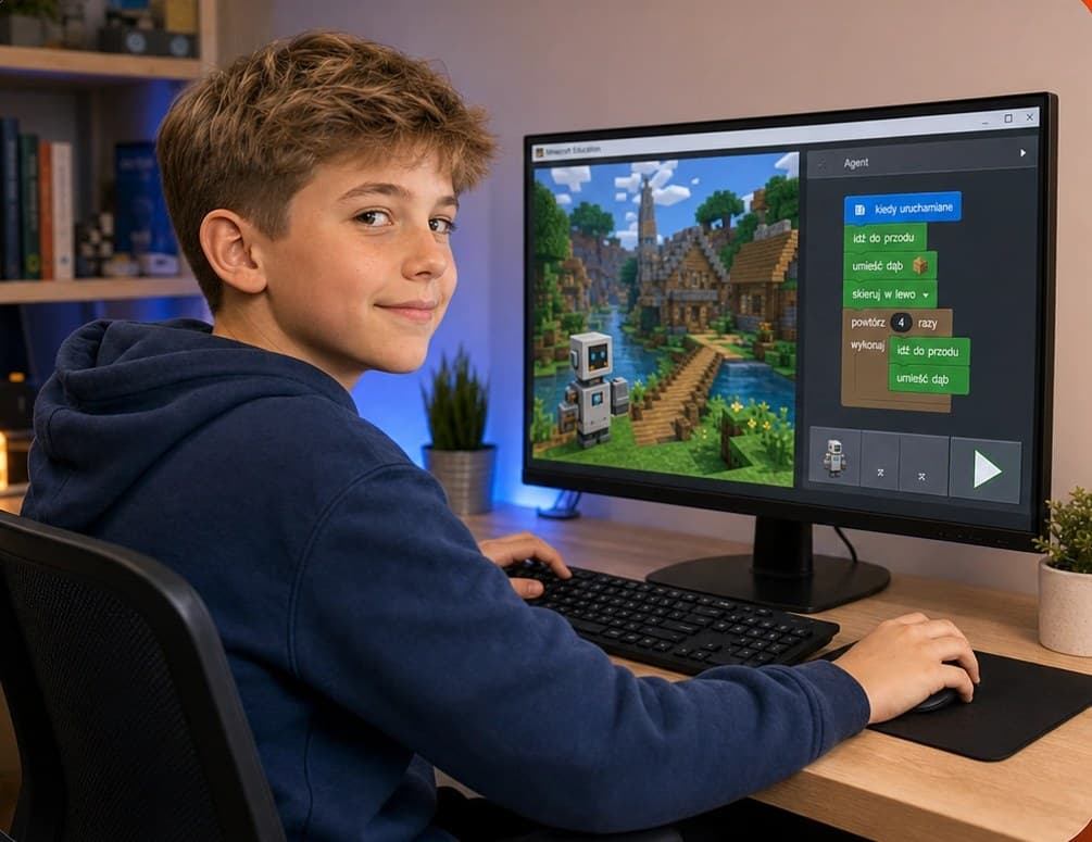Niño sonriente frente a una laptop tras una clase de programación